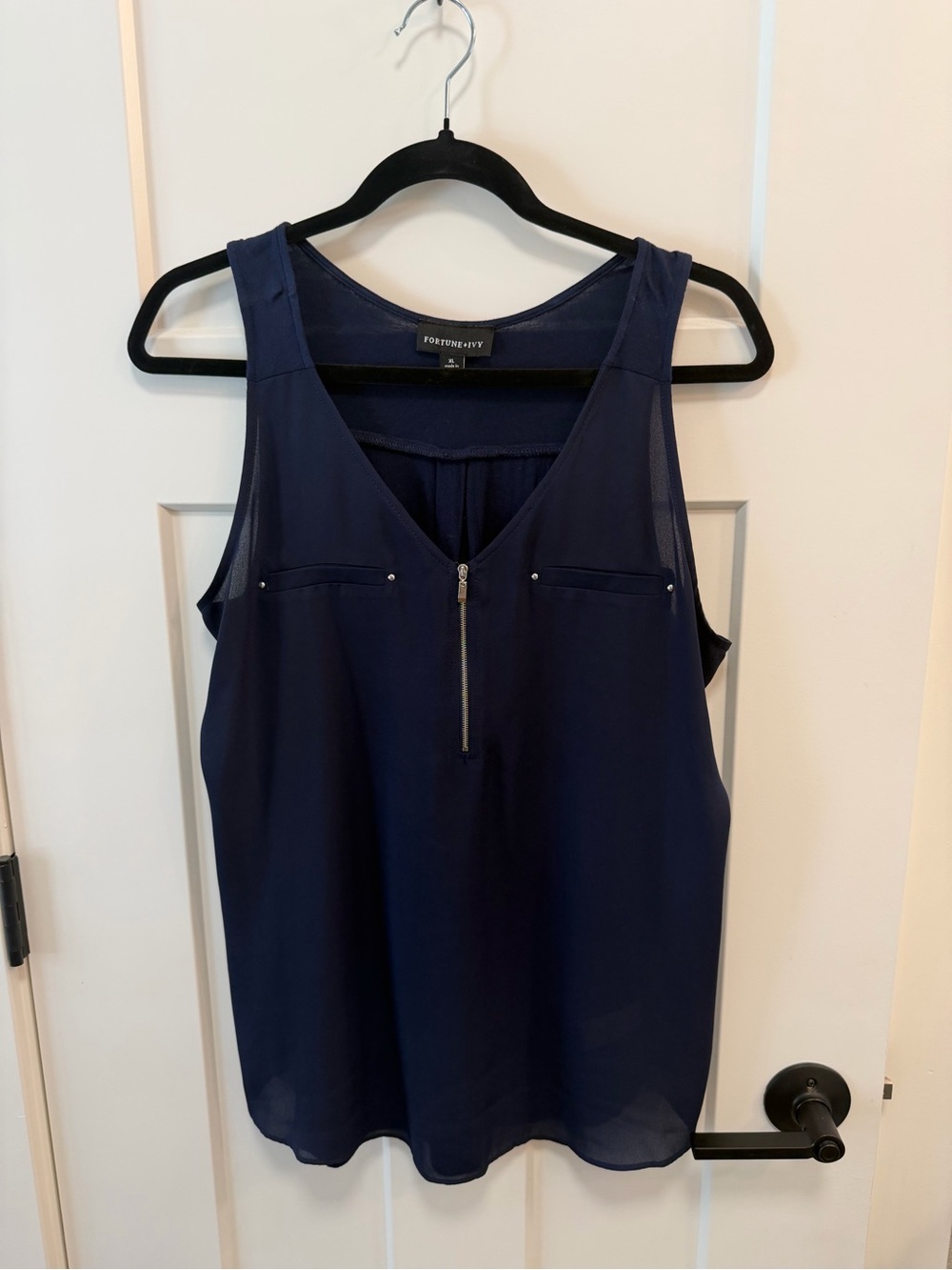Fortune + Ivy Navy Zip-Front Sleeveless Tank